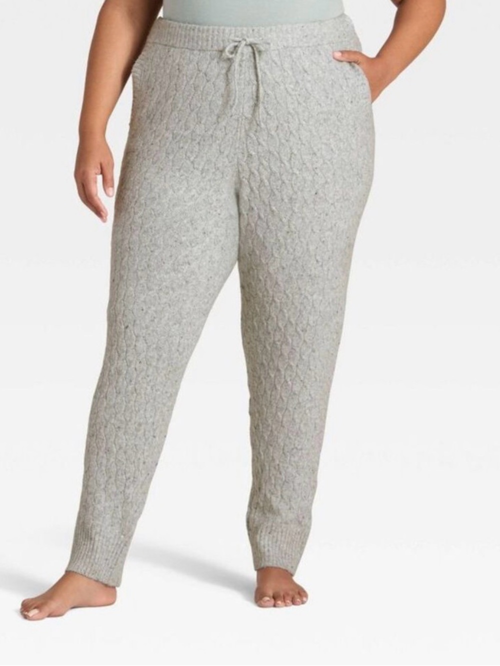 Cozy Cable Knit Lounge Pants - Light Gray